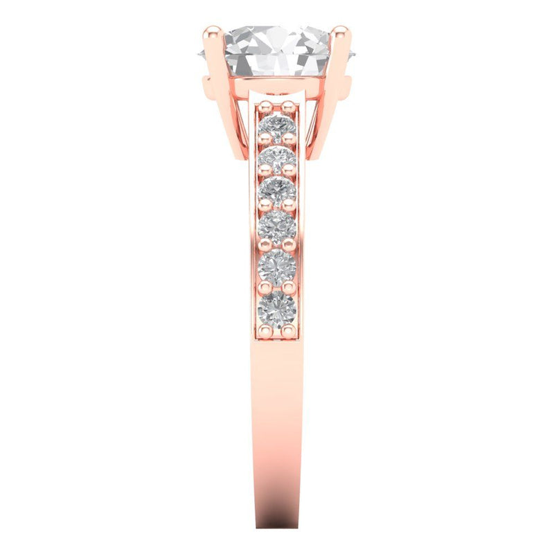 2.18 ct Brilliant Round Cut Clear Simulated Diamond Stone Rose Gold Solitaire with Accents Ring