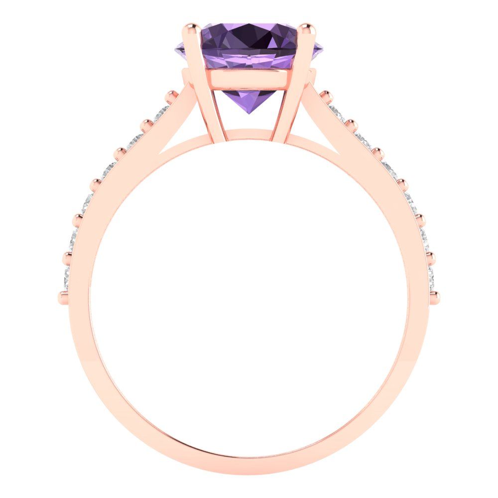 2.3 cttw Simulated Alexandrite Solitaire with Zirconia Simulated Diamond Accents Engagement Ring - Solid Gold (Round Cut,8.0mm)