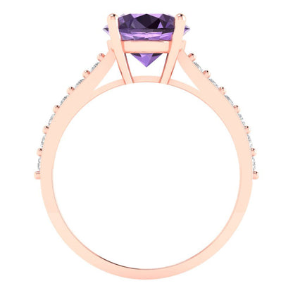 2.3 cttw Simulated Alexandrite Solitaire with Zirconia Simulated Diamond Accents Engagement Ring - Solid Gold (Round Cut,8.0mm)