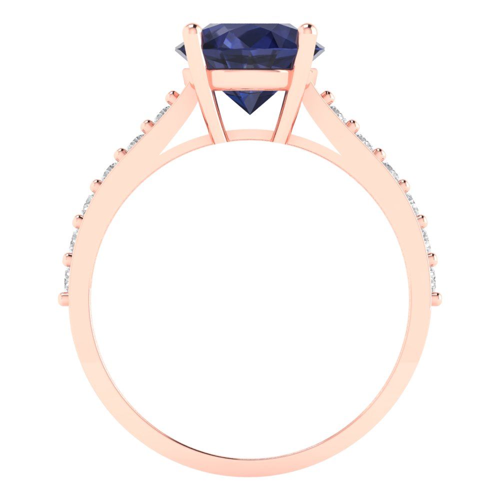 2.3 cttw Simulated Blue Sapphire Solitaire with Zirconia Simulated Diamond Accents Engagement Ring - Solid Gold (Round Cut,8.0mm)