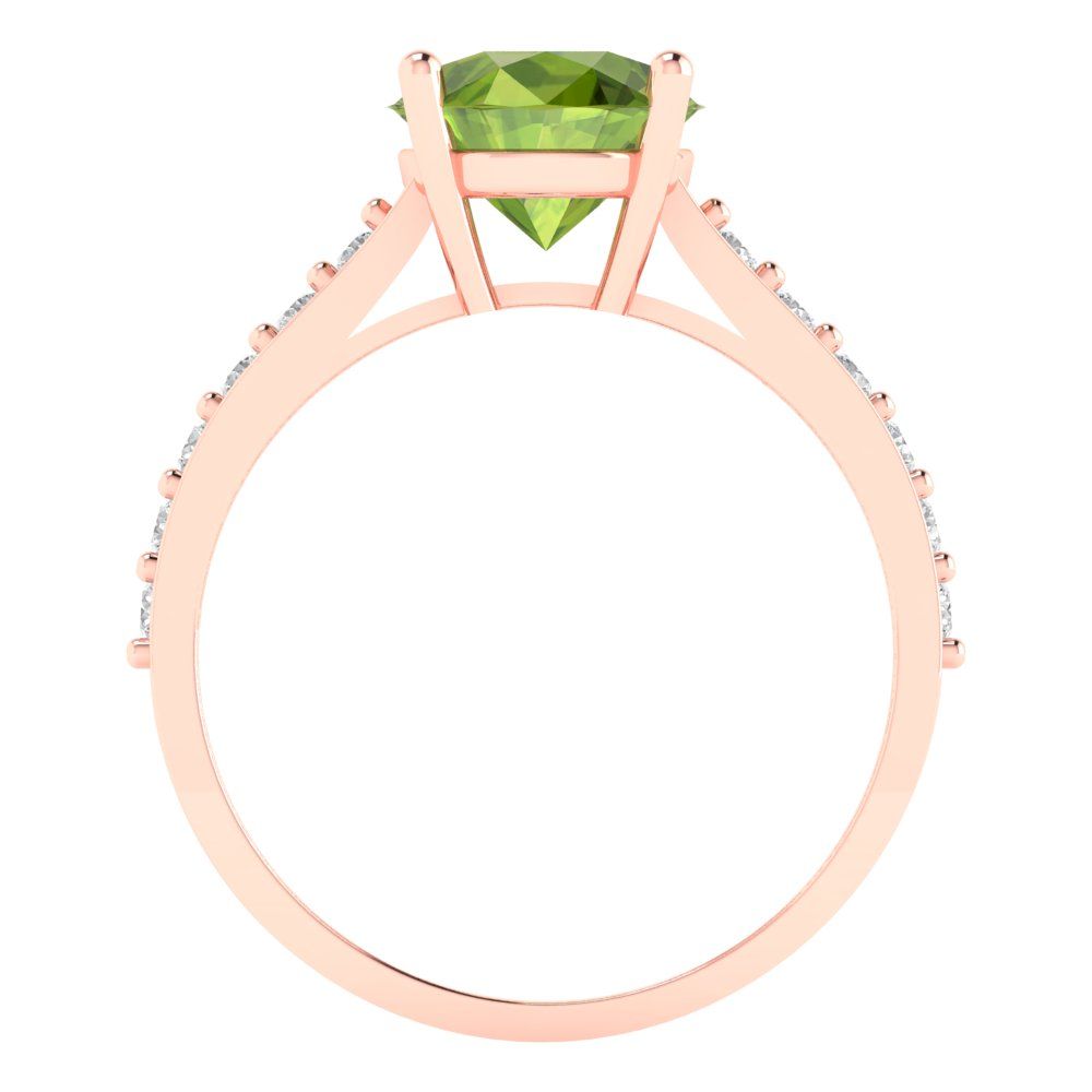 2.3 cttw Natural Peridot Solitaire with Zirconia Simulated Diamond Accents Engagement Ring - Solid Gold (Round Cut,8.0mm)