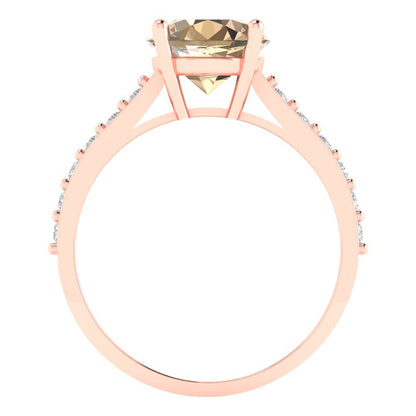 2.3 cttw Yellow Moissanite Solitaire with Zirconia Simulated Diamond Accents Engagement Ring - Solid Gold (Round Cut,8.0mm)