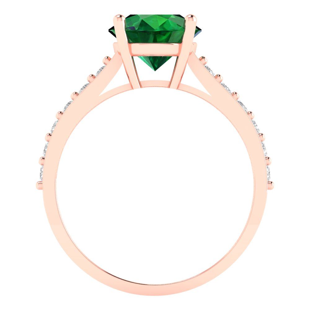 2.3 cttw Simulated Emerald Solitaire with Zirconia Simulated Diamond Accents Engagement Ring - Solid Gold (Round Cut,8.0mm)