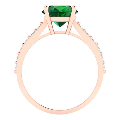 2.3 cttw Simulated Emerald Solitaire with Zirconia Simulated Diamond Accents Engagement Ring - Solid Gold (Round Cut,8.0mm)