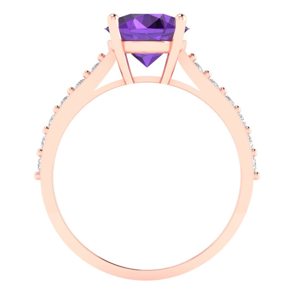 2.3 cttw Natural Amethyst Solitaire with Zirconia Simulated Diamond Accents Engagement Ring - Solid Gold (Round Cut,8.0mm)