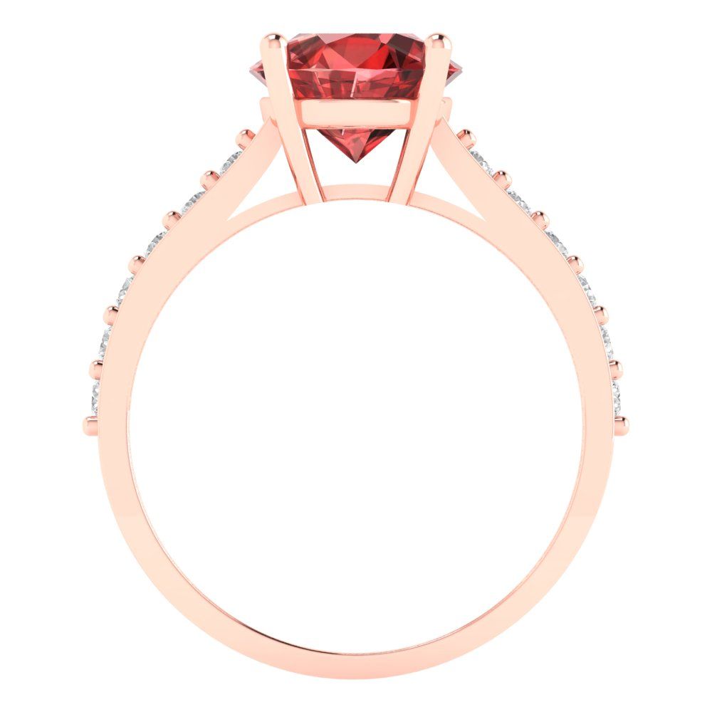 2.3 cttw Natural Garnet Solitaire with Zirconia Simulated Diamond Accents Engagement Ring - Solid Gold (Round Cut,8.0mm)
