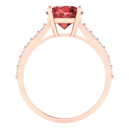 2.3 cttw Natural Garnet Solitaire with Zirconia Simulated Diamond Accents Engagement Ring - Solid Gold (Round Cut,8.0mm)