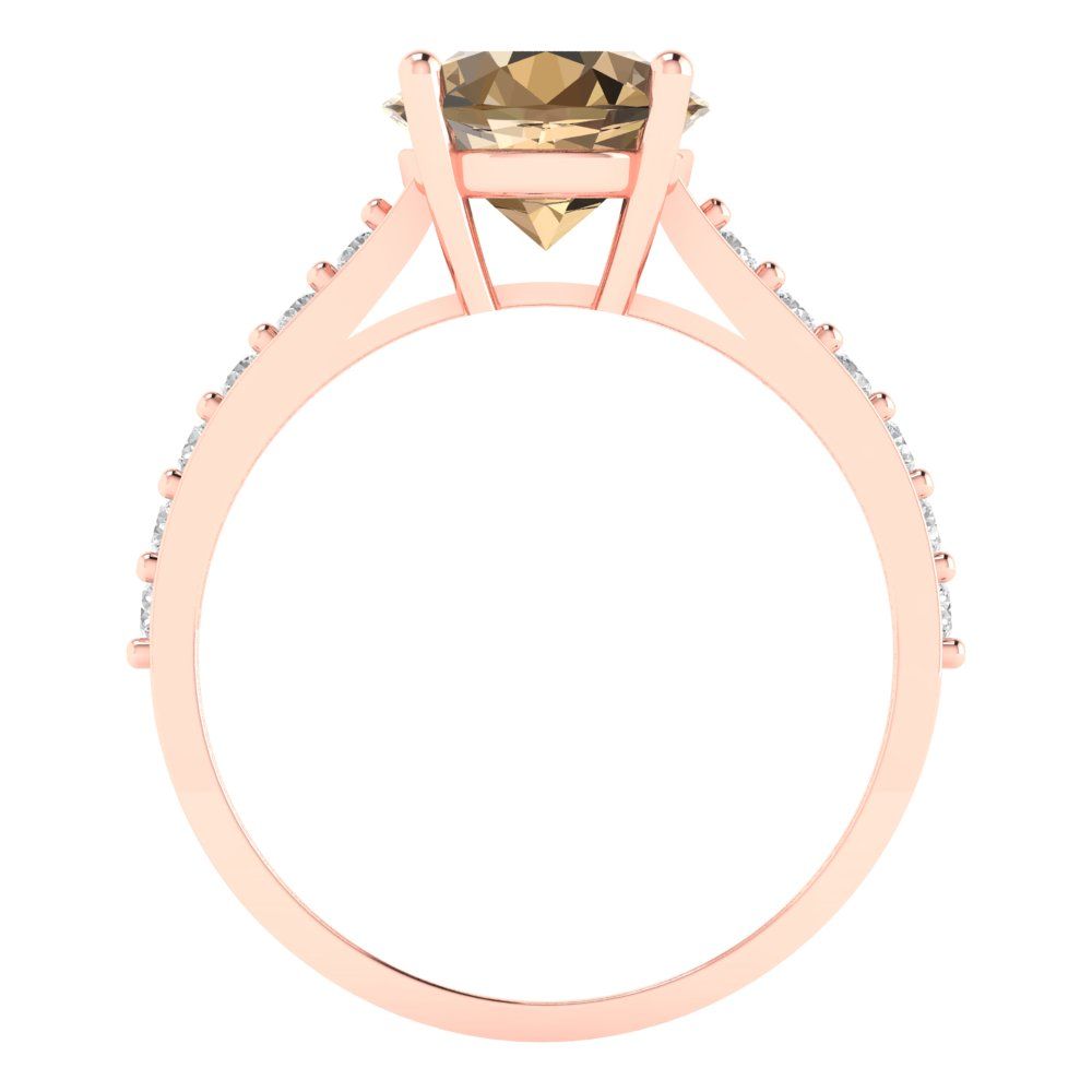 2.3 cttw Zirconia Simulated Champagne Diamond Solitaire with Zirconia Simulated Diamond Accents Engagement Ring - Solid Gold (VVS1, Round Cut,8.0mm)