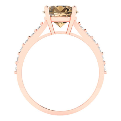 2.3 cttw Zirconia Simulated Champagne Diamond Solitaire with Zirconia Simulated Diamond Accents Engagement Ring - Solid Gold (VVS1, Round Cut,8.0mm)