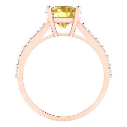 2.3 cttw Natural Citrine Solitaire with Zirconia Simulated Diamond Accents Engagement Ring - Solid Gold (Round Cut,8.0mm)