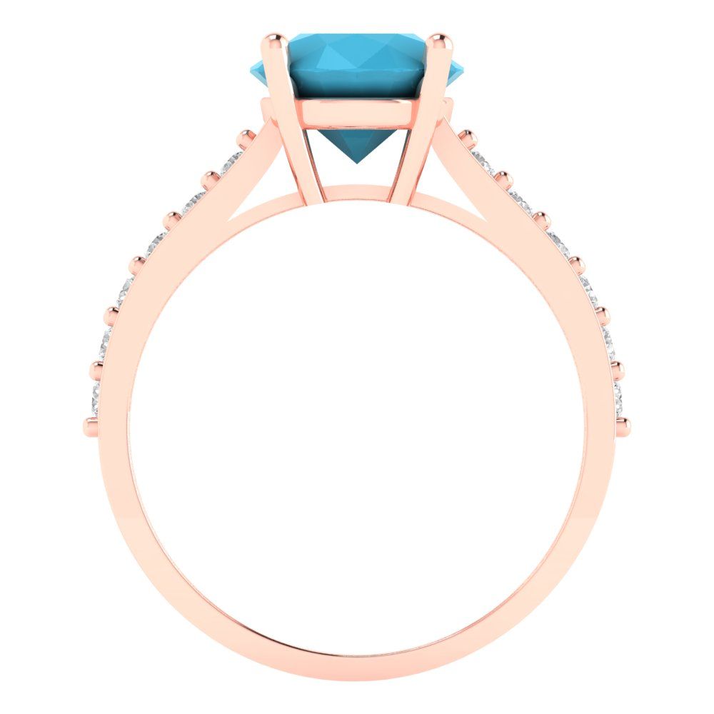 2.3 cttw Simulated Turquoise Solitaire with Zirconia Simulated Diamond Accents Engagement Ring - Solid Gold (Round Cut,8.0mm)