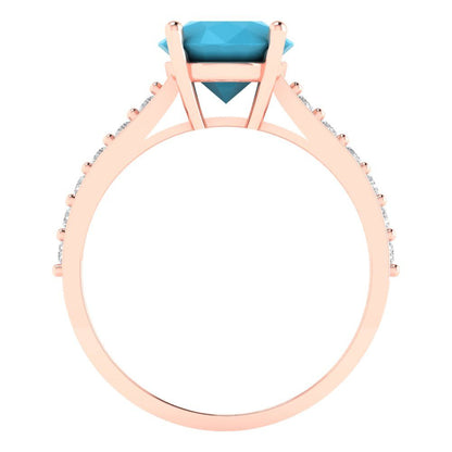 2.3 cttw Simulated Turquoise Solitaire with Zirconia Simulated Diamond Accents Engagement Ring - Solid Gold (Round Cut,8.0mm)