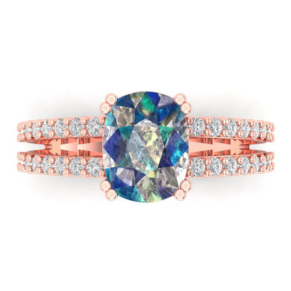 3.48 cttw Blue Moissanite Solitaire with Zirconia Simulated Diamond Accents Engagement Ring - Solid Gold (Long Cushion Cut,9x7mm)