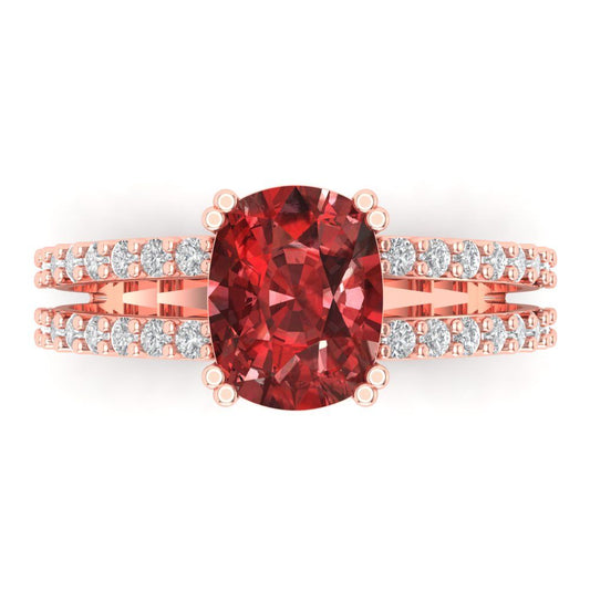 3.48 cttw Natural Garnet Solitaire with Zirconia Simulated Diamond Accents Engagement Ring - Solid Rose Gold (VVS1, Long Cushion Cut,9x7mm)