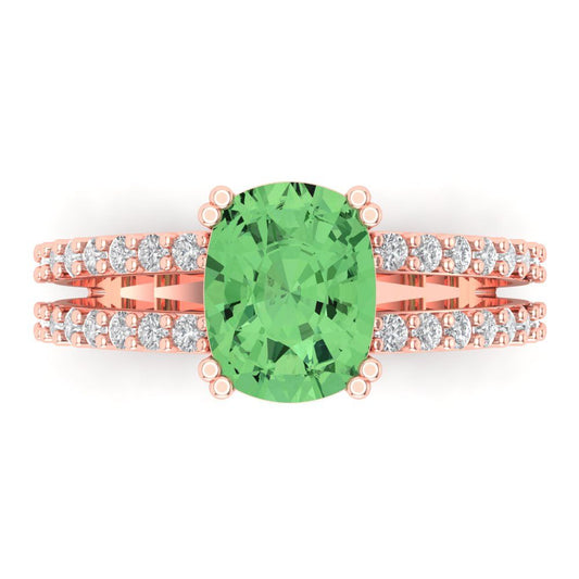 3.48 cttw Zirconia Simulated Green Diamond Solitaire with Zirconia Simulated Diamond Accents Engagement Ring - Solid Rose Gold (VVS1, Long Cushion Cut,9x7mm)