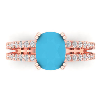 3.48 cttw Simulated Turquoise Solitaire with Zirconia Simulated Diamond Accents Engagement Ring - Solid Gold (Long Cushion Cut,9x7mm)