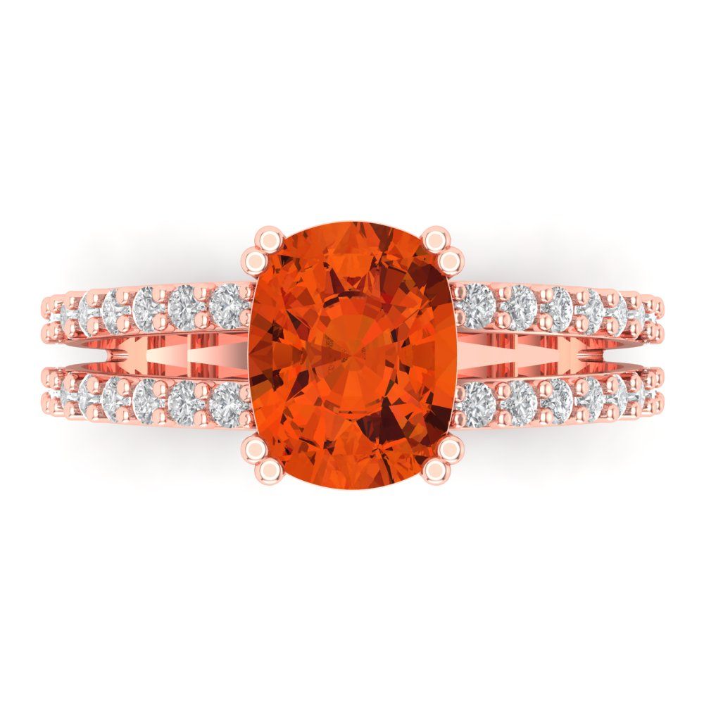 3.48 cttw Zirconia Simulated Red Diamond Solitaire with Zirconia Simulated Diamond Accents Engagement Ring - Solid Gold (VVS1, Long Cushion Cut,9x7mm)