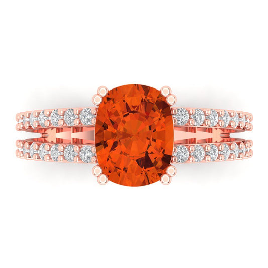 3.48 cttw Zirconia Simulated Red Diamond Solitaire with Zirconia Simulated Diamond Accents Engagement Ring - Solid Rose Gold (VVS1, Long Cushion Cut,9x7mm)