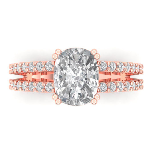3.48 cttw White Sapphire Solitaire with Zirconia Simulated Diamond Accents Engagement Ring - Solid Rose Gold (VVS1, Long Cushion Cut,9x7mm)