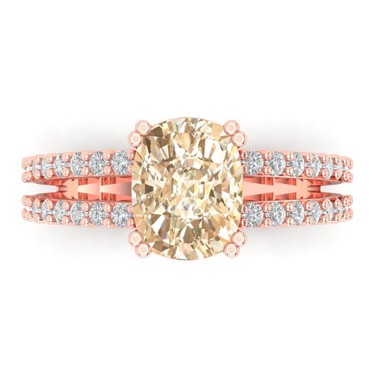 3.48 cttw Natural Morganite Solitaire with Zirconia Simulated Diamond Accents Engagement Ring - Solid Rose Gold (VVS1, Long Cushion Cut,9x7mm)