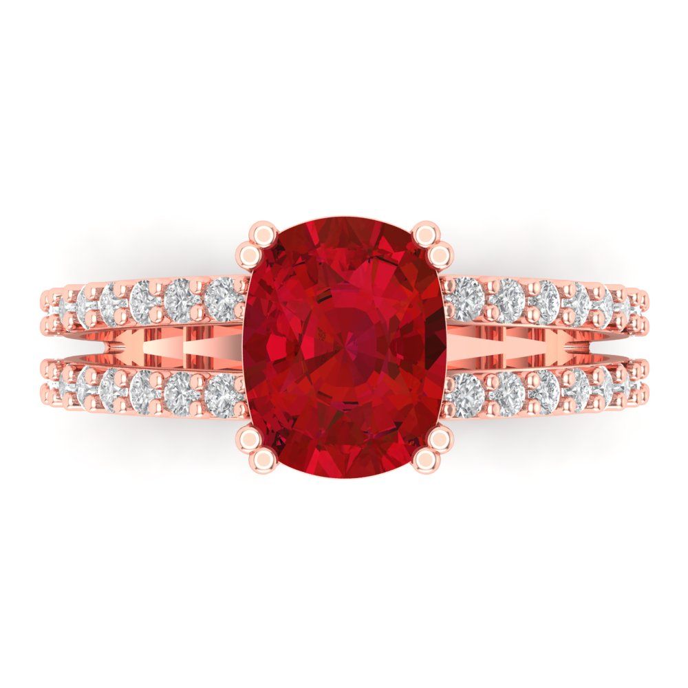 3.48 cttw Simulated Pink Tourmaline Solitaire with Zirconia Simulated Diamond Accents Engagement Ring - Solid Gold (Long Cushion Cut,9x7mm)