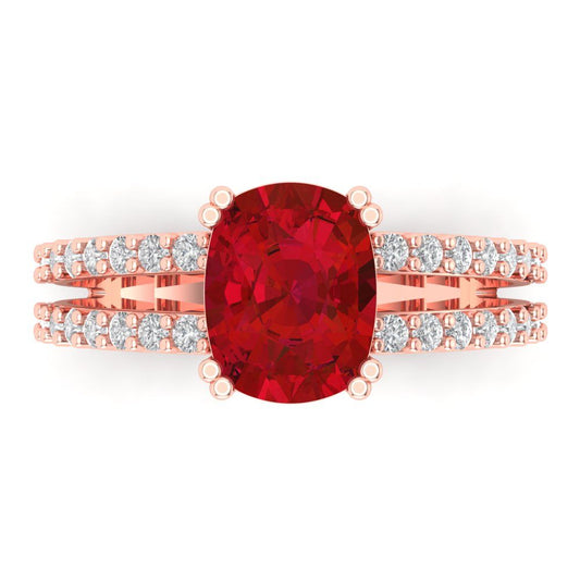 3.48 cttw Simulated Pink Tourmaline Solitaire with Zirconia Simulated Diamond Accents Engagement Ring - Solid Rose Gold (VVS1, Long Cushion Cut,9x7mm)