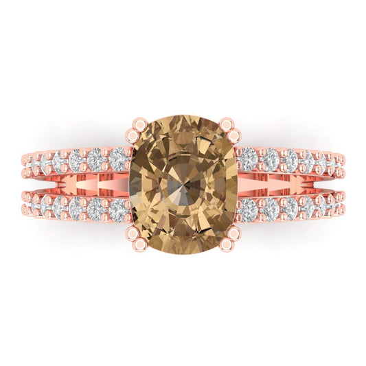 3.48 cttw Zirconia Simulated Champagne Diamond Solitaire with Zirconia Simulated Diamond Accents Engagement Ring - Solid Rose Gold (VVS1, Long Cushion Cut,9x7mm)
