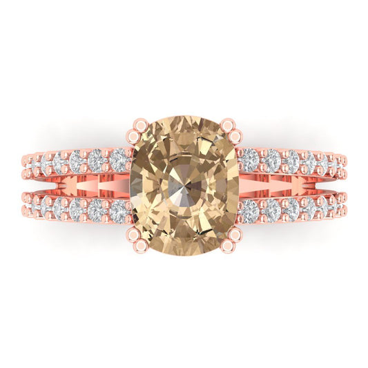 3.48 cttw Yellow Moissanite Solitaire with Zirconia Simulated Diamond Accents Engagement Ring - Solid Rose Gold (VVS1, Long Cushion Cut,9x7mm)
