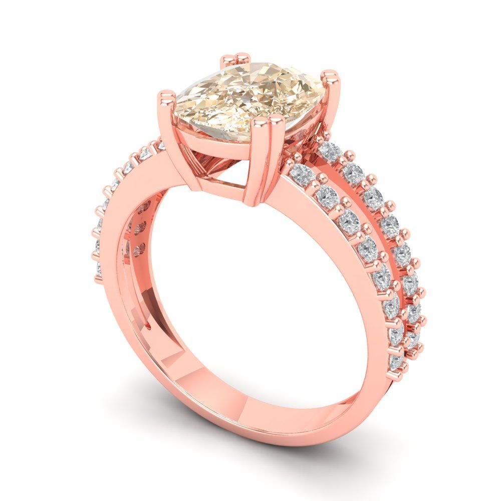 3.48 cttw Natural Morganite Solitaire with Zirconia Simulated Diamond Accents Engagement Ring - Solid Gold (Long Cushion Cut,9x7mm)