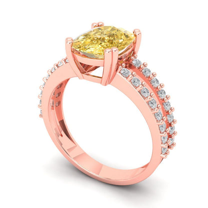 3.48 cttw Yellow Moissanite Solitaire with Zirconia Simulated Diamond Accents Engagement Ring - Solid Gold (Long Cushion Cut,9x7mm)