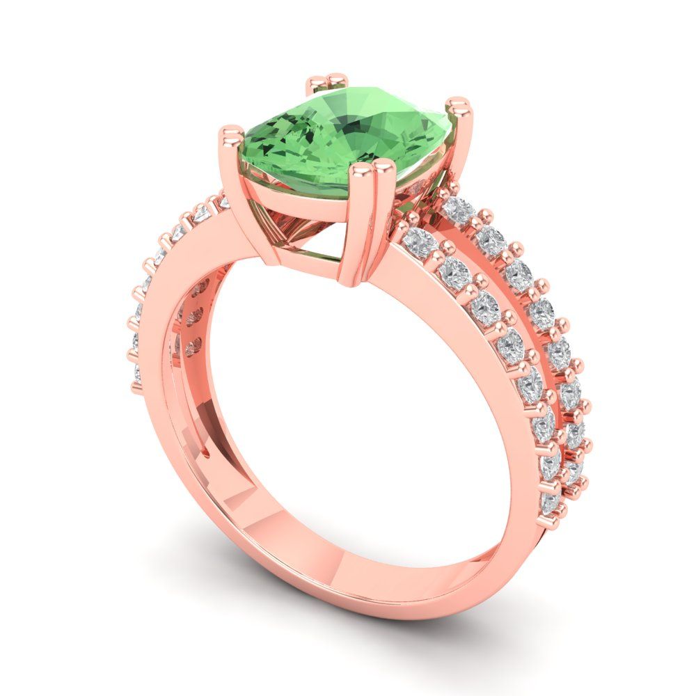 3.48 cttw Zirconia Simulated Green Diamond Solitaire with Zirconia Simulated Diamond Accents Engagement Ring - Solid Gold (VVS1, Long Cushion Cut,9x7mm)