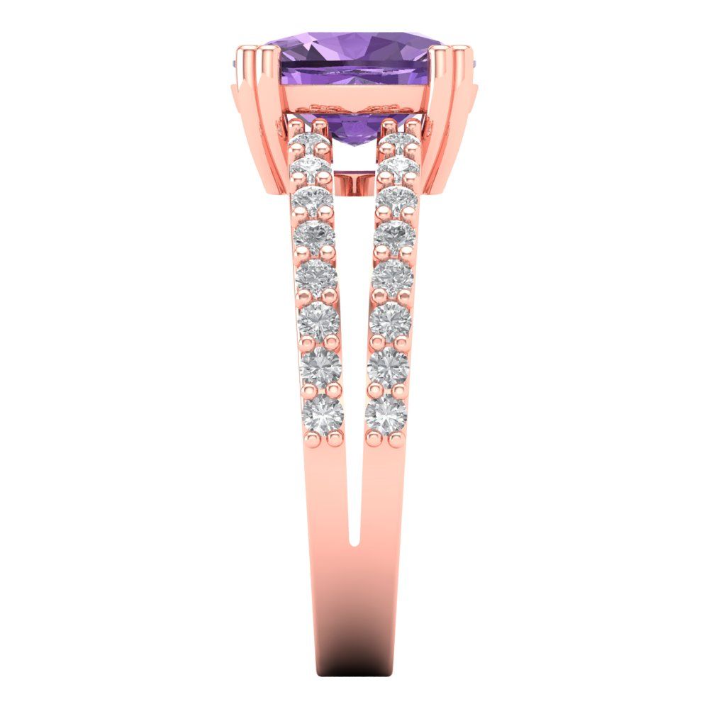 3.48 cttw Simulated Alexandrite Solitaire with Zirconia Simulated Diamond Accents Engagement Ring - Solid Gold (Long Cushion Cut,9x7mm)