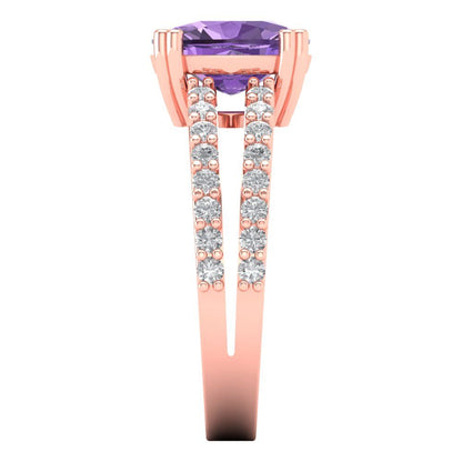 3.48 cttw Simulated Alexandrite Solitaire with Zirconia Simulated Diamond Accents Engagement Ring - Solid Gold (Long Cushion Cut,9x7mm)