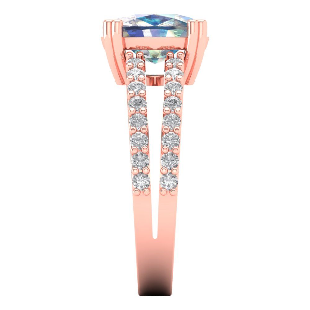 3.48 cttw Blue Moissanite Solitaire with Zirconia Simulated Diamond Accents Engagement Ring - Solid Gold (Long Cushion Cut,9x7mm)