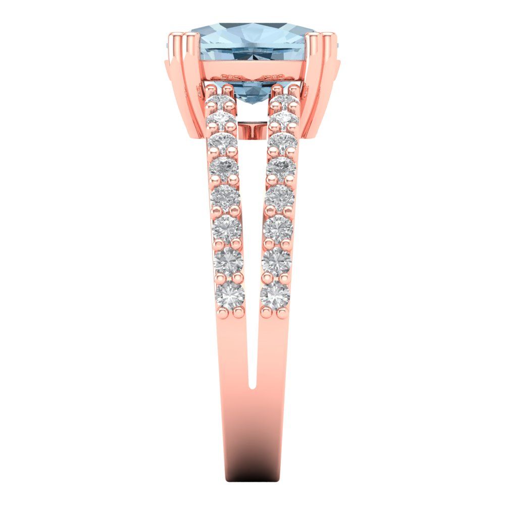 3.48 cttw Natural Swiss Blue Topaz Solitaire with Zirconia Simulated Diamond Accents Engagement Ring - Solid Gold (Long Cushion Cut,9x7mm)