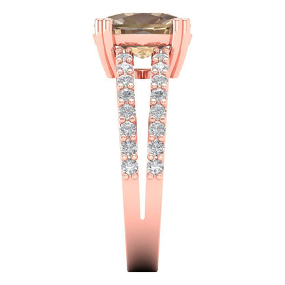 3.48 cttw Yellow Moissanite Solitaire with Zirconia Simulated Diamond Accents Engagement Ring - Solid Gold (Long Cushion Cut,9x7mm)