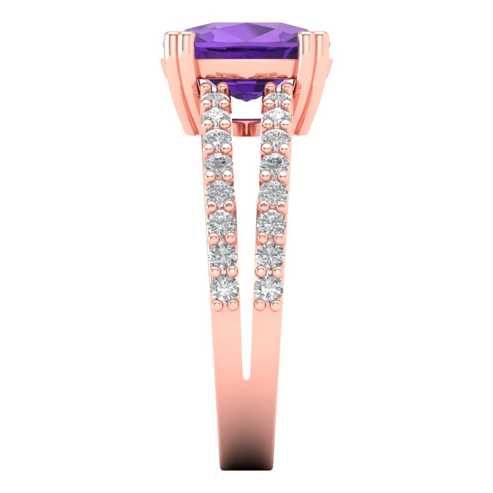 3.48 cttw Natural Amethyst Solitaire with Zirconia Simulated Diamond Accents Engagement Ring - Solid Gold (Long Cushion Cut,9x7mm)