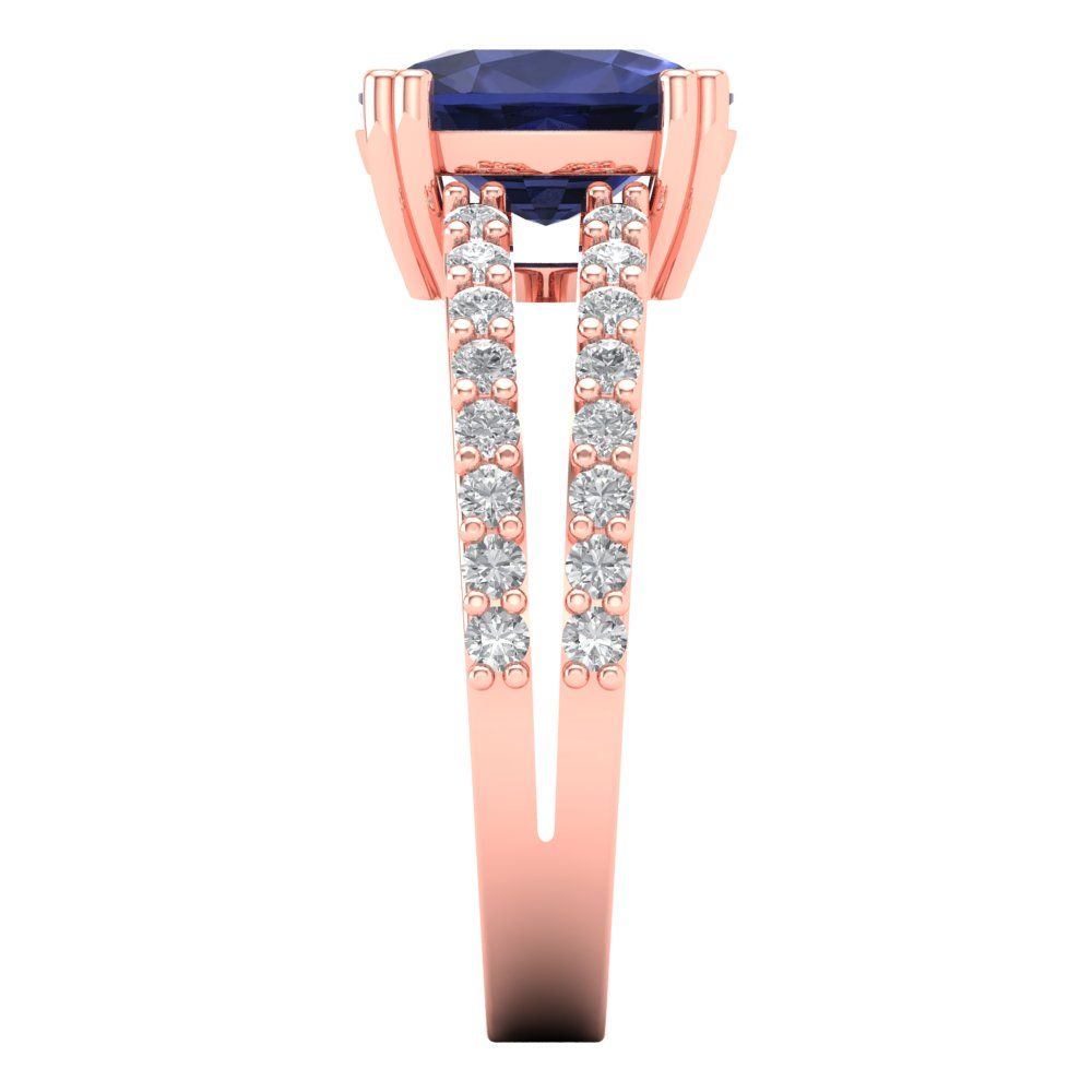 3.48 cttw Simulated Blue Sapphire Solitaire with Zirconia Simulated Diamond Accents Engagement Ring - Solid Gold (Long Cushion Cut,9x7mm)