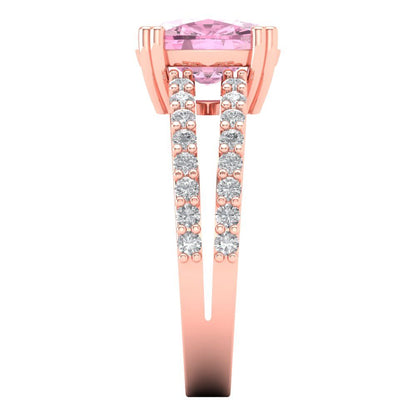 3.48 cttw Zirconia Simulated Pink Diamond Solitaire with Zirconia Simulated Diamond Accents Engagement Ring - Solid Gold (VVS1, Long Cushion Cut,9x7mm)
