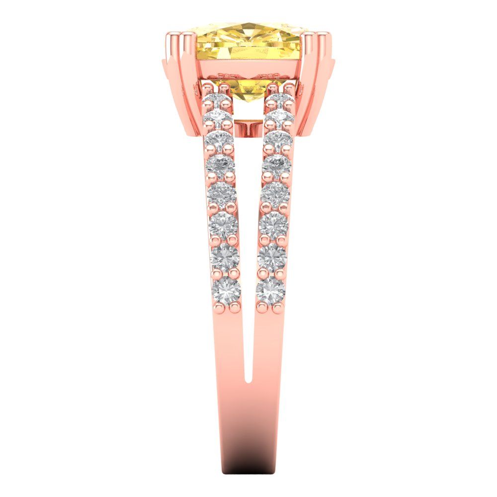 3.48 cttw Natural Citrine Solitaire with Zirconia Simulated Diamond Accents Engagement Ring - Solid Gold (Long Cushion Cut,9x7mm)