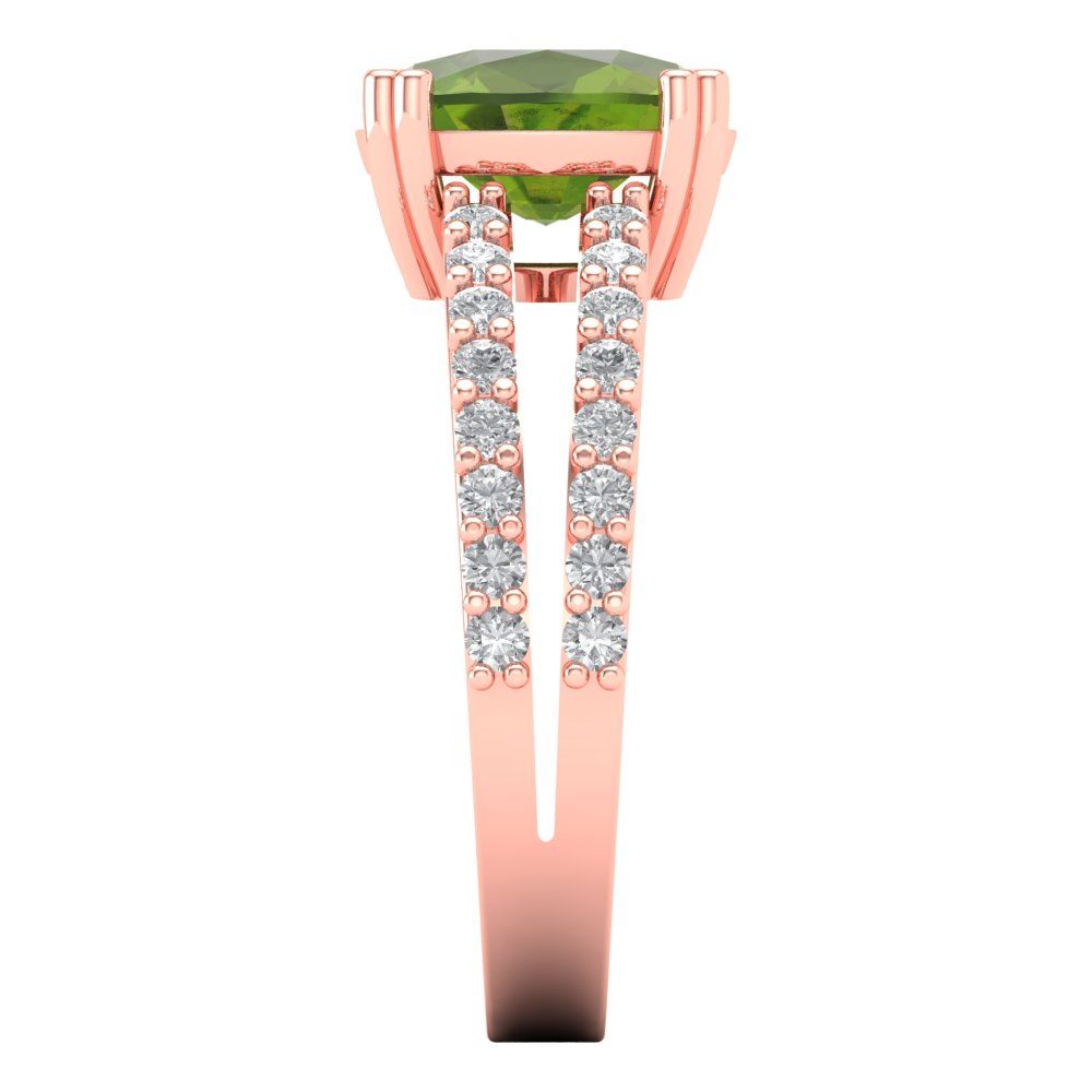 3.48 cttw Natural Peridot Solitaire with Zirconia Simulated Diamond Accents Engagement Ring - Solid Gold (Long Cushion Cut,9x7mm)
