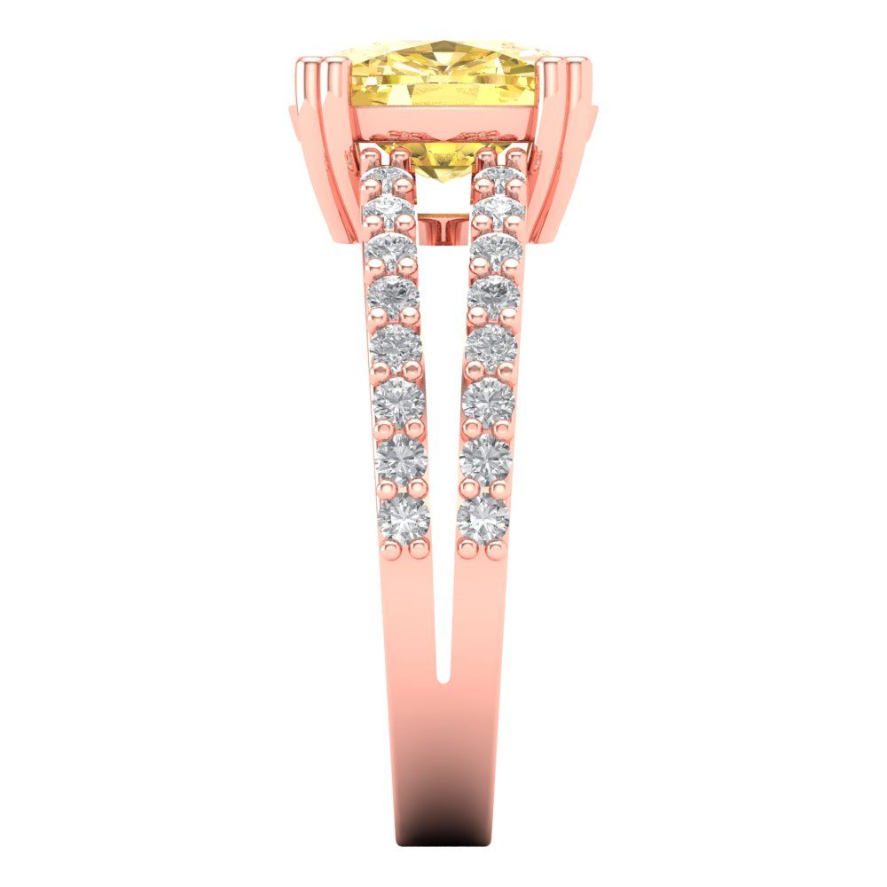 3.96 ct Brilliant Cushion Cut Yellow Simulated Diamond Rose Gold Solitaire with Accents Engagement Ring