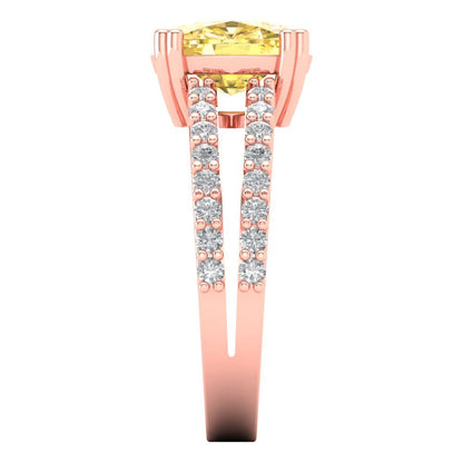 3.96 ct Brilliant Cushion Cut Yellow Simulated Diamond Rose Gold Solitaire with Accents Engagement Ring