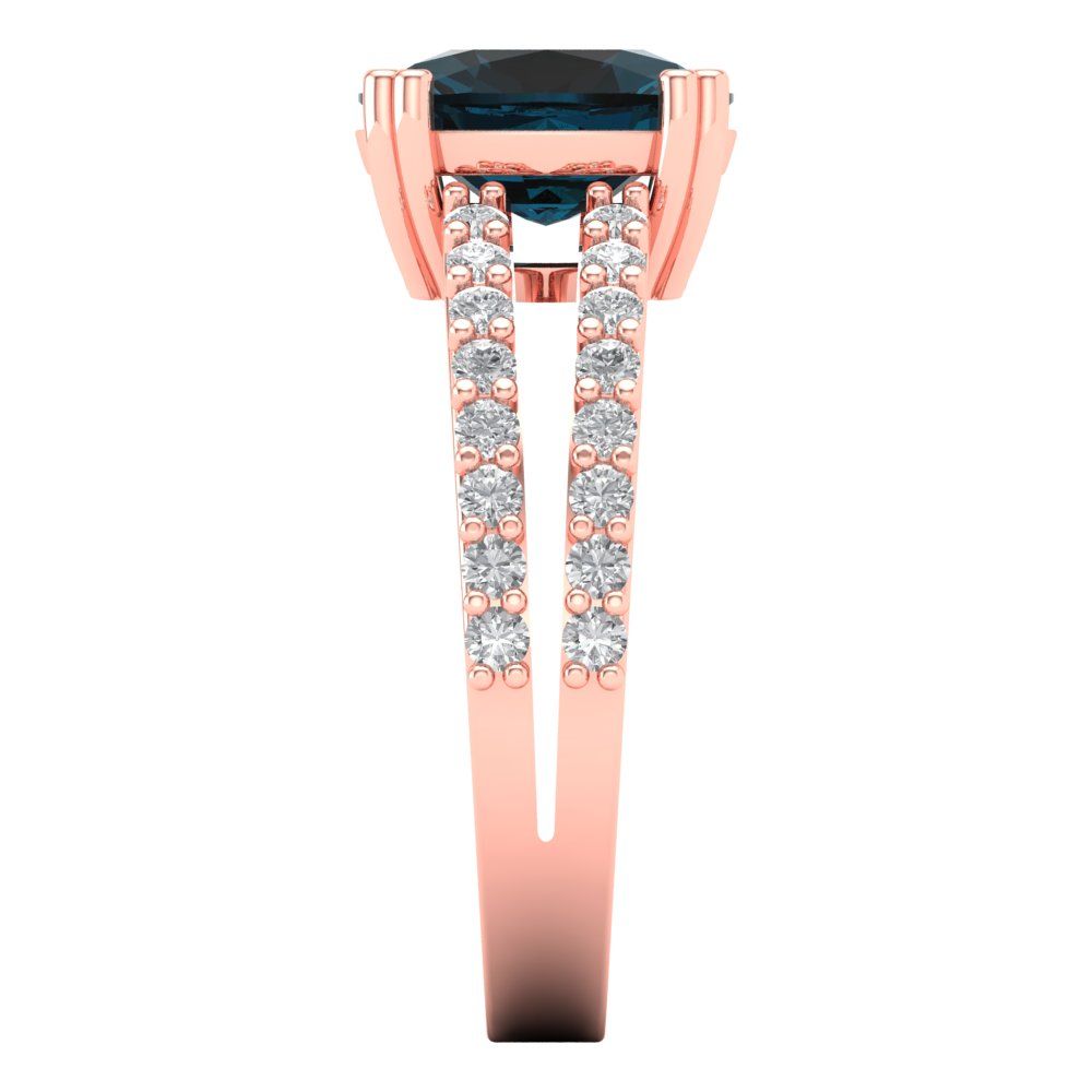 3.48 cttw Natural London Blue Topaz Solitaire with Zirconia Simulated Diamond Accents Engagement Ring - Solid Gold (Long Cushion Cut,9x7mm)