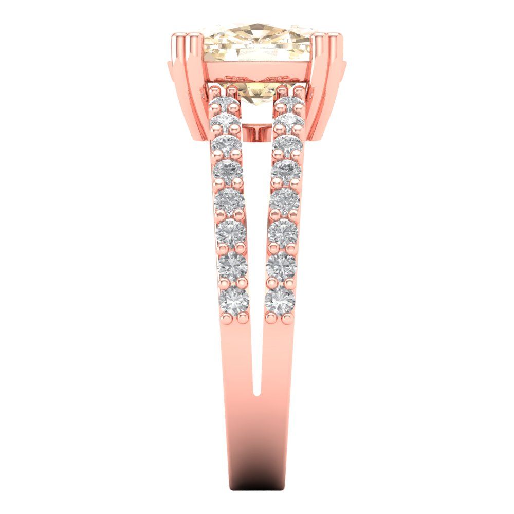 3.48 cttw Natural Morganite Solitaire with Zirconia Simulated Diamond Accents Engagement Ring - Solid Gold (Long Cushion Cut,9x7mm)