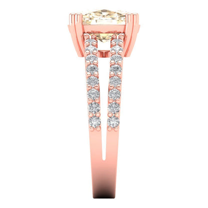 3.48 cttw Natural Morganite Solitaire with Zirconia Simulated Diamond Accents Engagement Ring - Solid Gold (Long Cushion Cut,9x7mm)