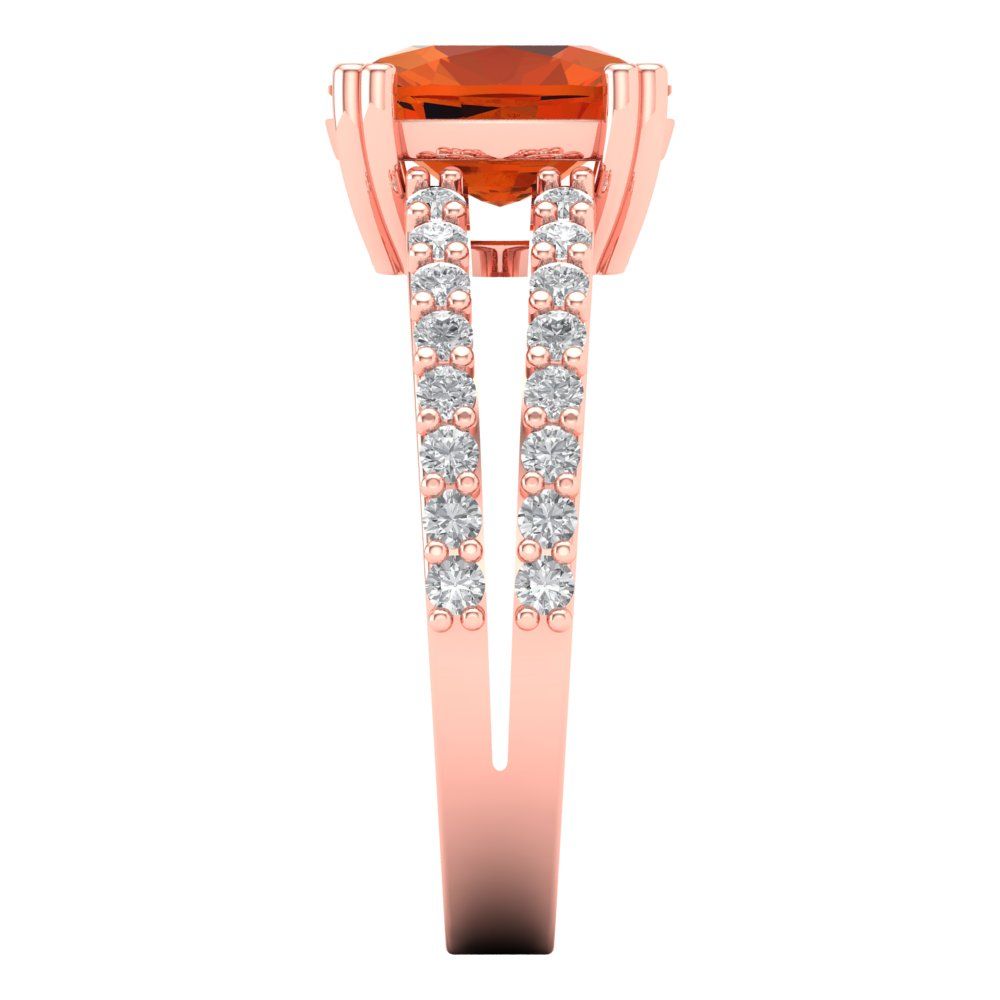 3.48 cttw Zirconia Simulated Red Diamond Solitaire with Zirconia Simulated Diamond Accents Engagement Ring - Solid Gold (VVS1, Long Cushion Cut,9x7mm)