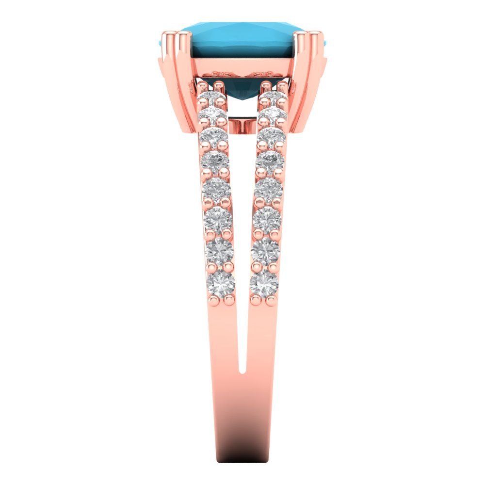 3.48 cttw Simulated Turquoise Solitaire with Zirconia Simulated Diamond Accents Engagement Ring - Solid Gold (Long Cushion Cut,9x7mm)