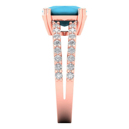 3.48 cttw Simulated Turquoise Solitaire with Zirconia Simulated Diamond Accents Engagement Ring - Solid Gold (Long Cushion Cut,9x7mm)