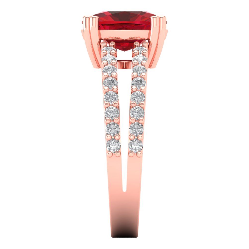 3.48 cttw Simulated Pink Tourmaline Solitaire with Zirconia Simulated Diamond Accents Engagement Ring - Solid Gold (Long Cushion Cut,9x7mm)